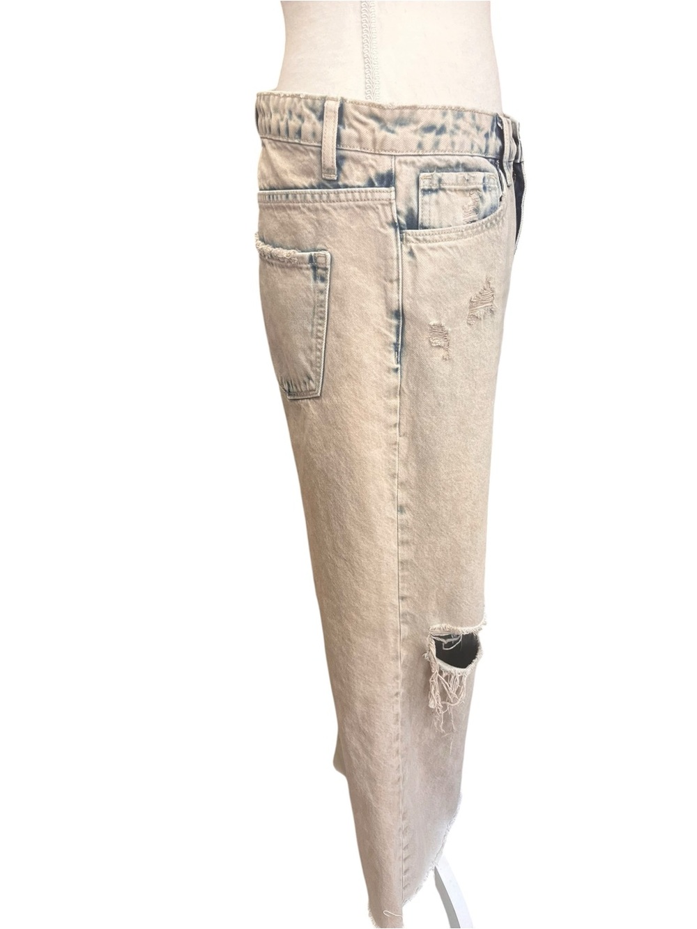 VERVET Los Angeles Size 29 Distressed Wide Leg Jeans Acid Wash Raw Hem High Rise - Picture 4 of 10